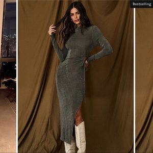 AFTERTHOUGHT OLIVE CUTOUT MIDI DRESS